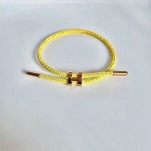 Yellow Leather Braided Bracelet with Gold H Charm